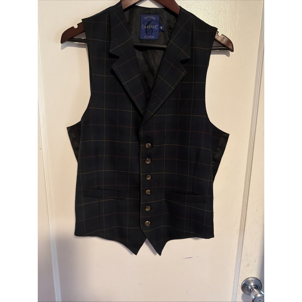 Nordstrom ETHOMAS Men's MEDIUM Cashmere And Wool  WAISTCOAT Vest Green Plaid EUC
